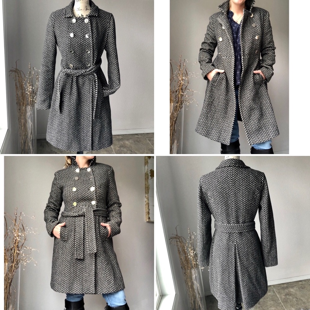 Express Wool Belted Peacoat Houndstooth Small